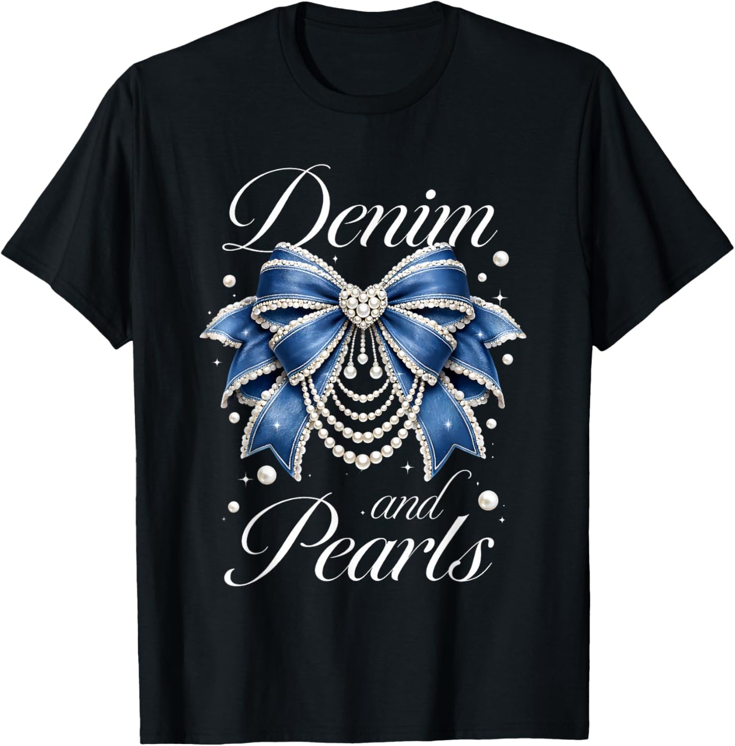 Denim and Pearls Cowgirl Ladies Girls Women T-Shirt - T-Shirt | Black