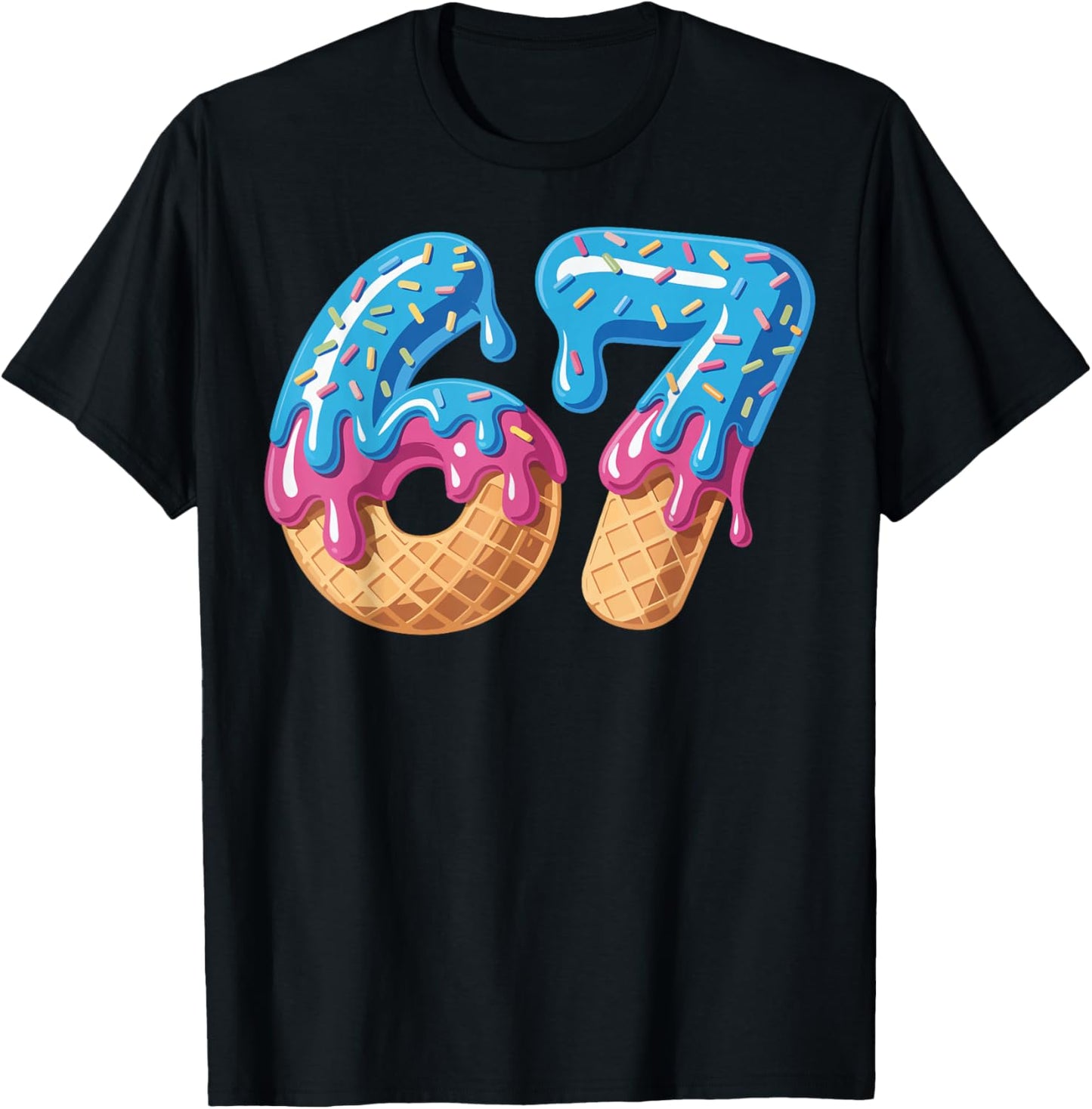67 Ice Cream Drip Meme Funny Six Seven Gen Alpha Slang T-Shirt - T-Shirt | Black