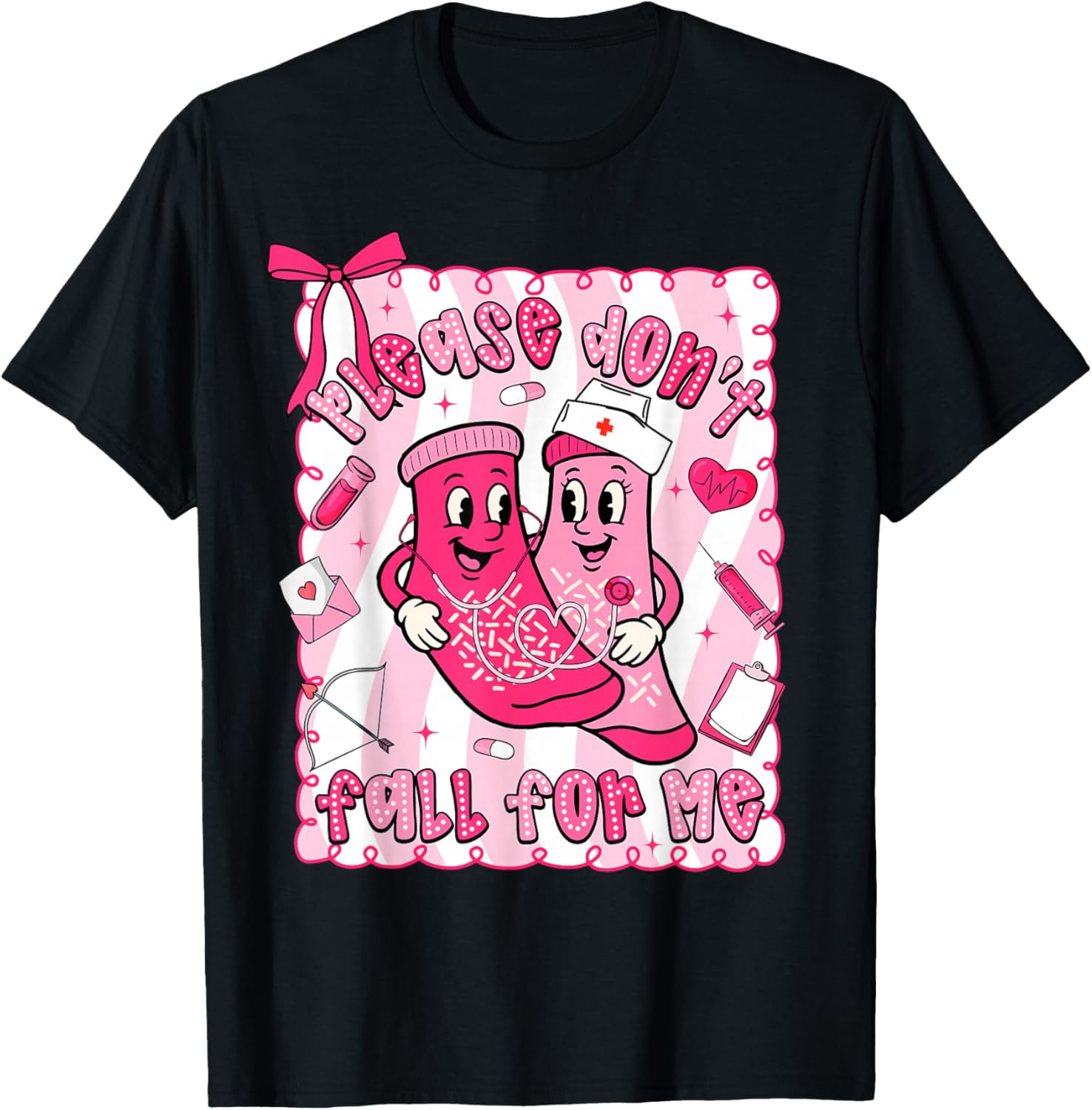 Preppy Valentine Please Don't Fall for Me RN CNA Nurse Women T-Shirt - T-Shirt | Black