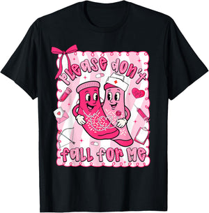 Preppy Valentine Please Don't Fall for Me RN CNA Nurse Women T-Shirt - T-Shirt | Black