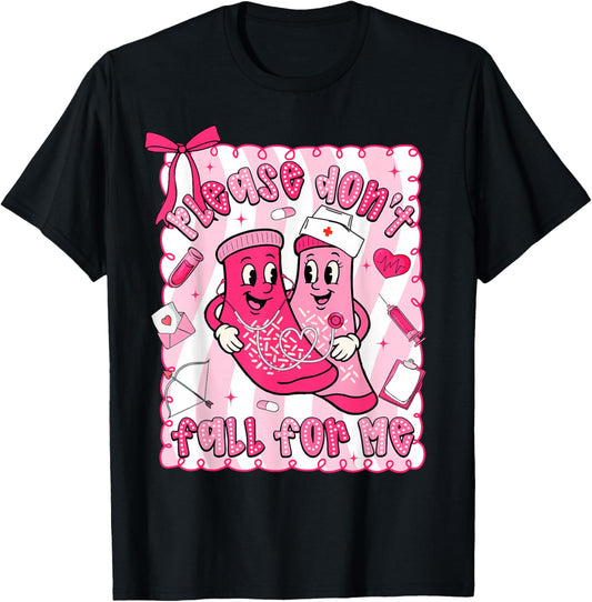 Preppy Valentine Please Don't Fall for Me RN CNA Nurse Women T-Shirt - T-Shirt | Black