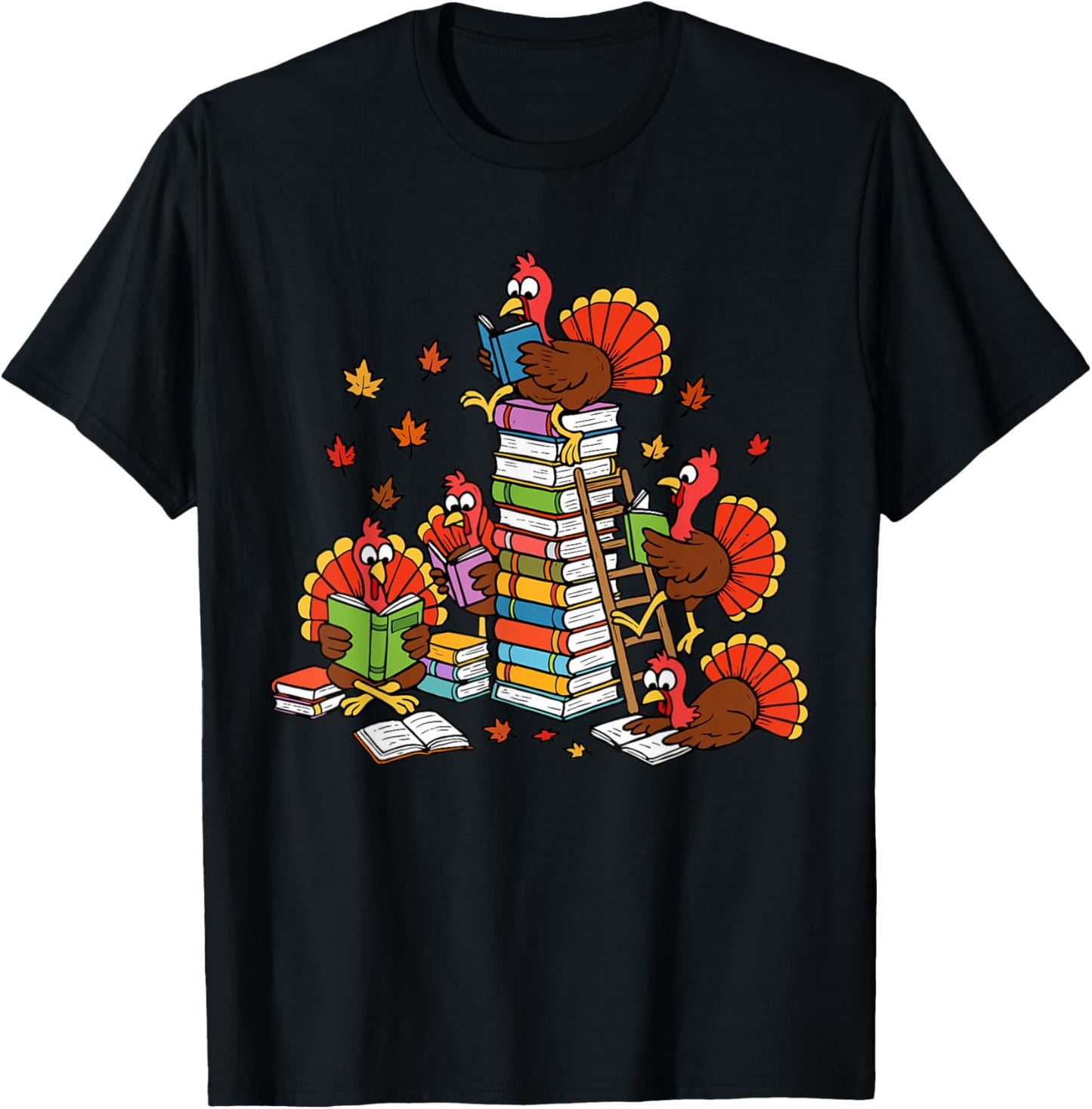 Turkey Reading Books Fall Thanksgiving Teacher Librarian T-Shirt - T-Shirt | Black