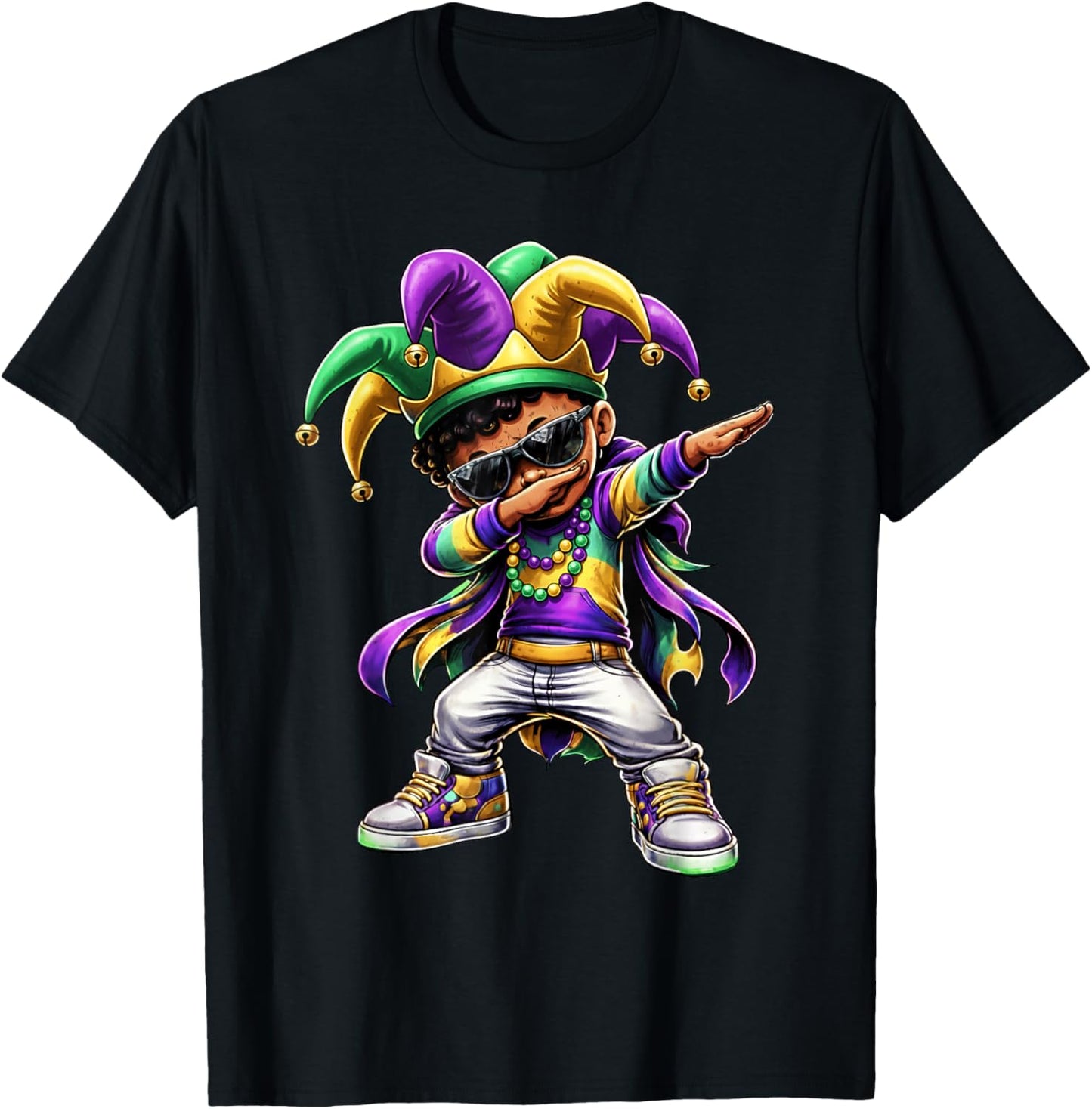 Boys Mardi Gras Dabbing Boy Black Jester Beads Toddler Kids T-Shirt - T-Shirt | Black