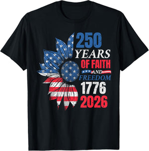 4th of July American Flag Vintage 250 Years 1776 2026 USA T-Shirt - T-Shirt | Black