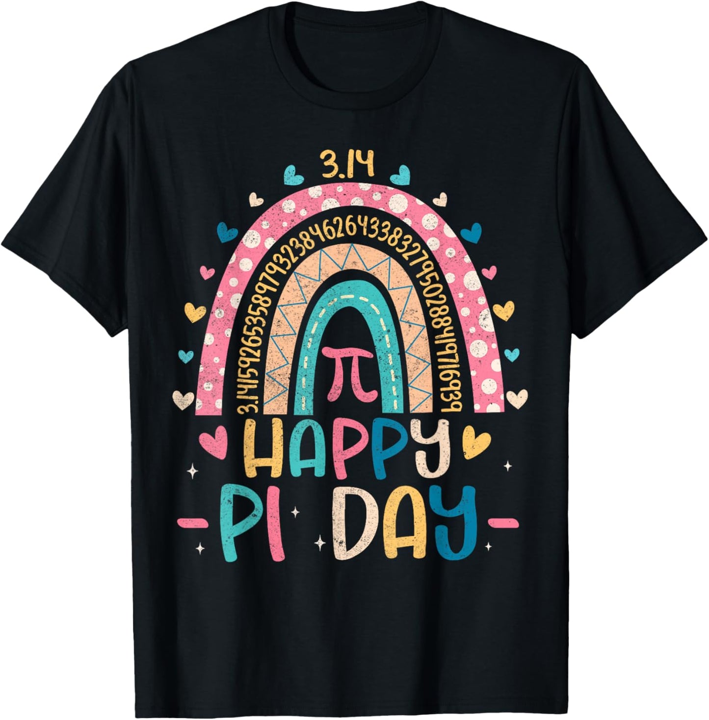 Cute Rainbow 3,14 Happy Pi Day Shirts Math Teacher Kids T-Shirt - T-Shirt | Black