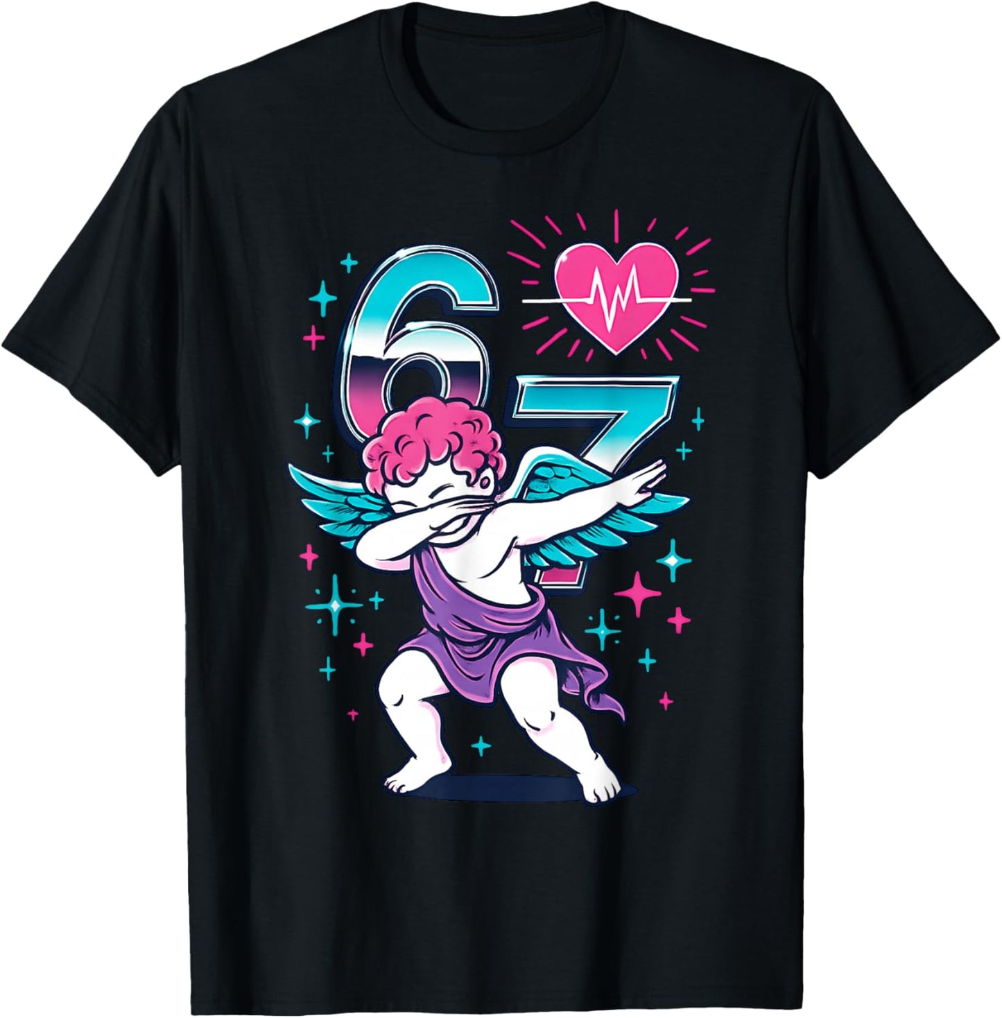 Valentines Day Dabbing Angel 67 Vday Cupid Funny Dancing T-Shirt - T-Shirt | Black