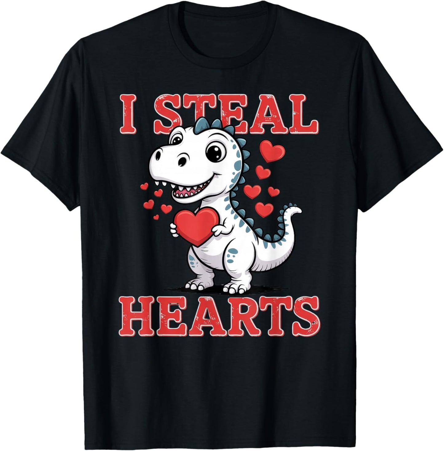 Valentine T rex I Steal Hearts T-Shirt - T-Shirt | Black