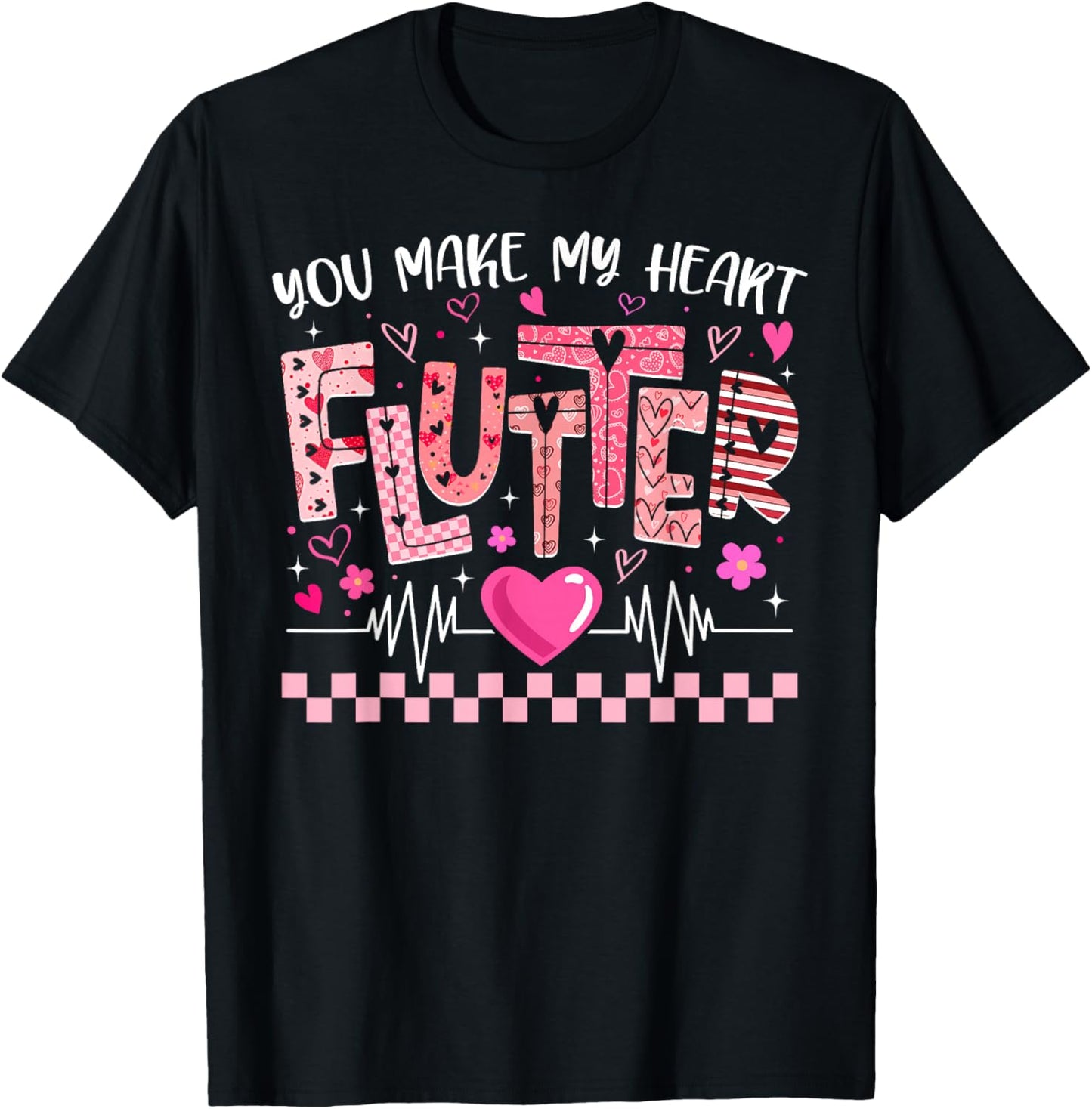 Valentine You Make My Heart Flutter Cardiac Nurse CVICU T-Shirt - T-Shirt | Black
