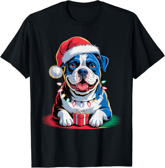 Merry Pitmas Funny Pitbull Dog Christmas T-Shirt - T-Shirt | Black