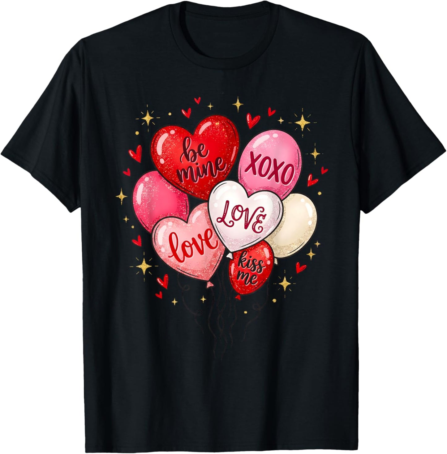 Valentine Balloon Heart Kiss Me XOXO Girl Women Kid T-Shirt - T-Shirt | Black