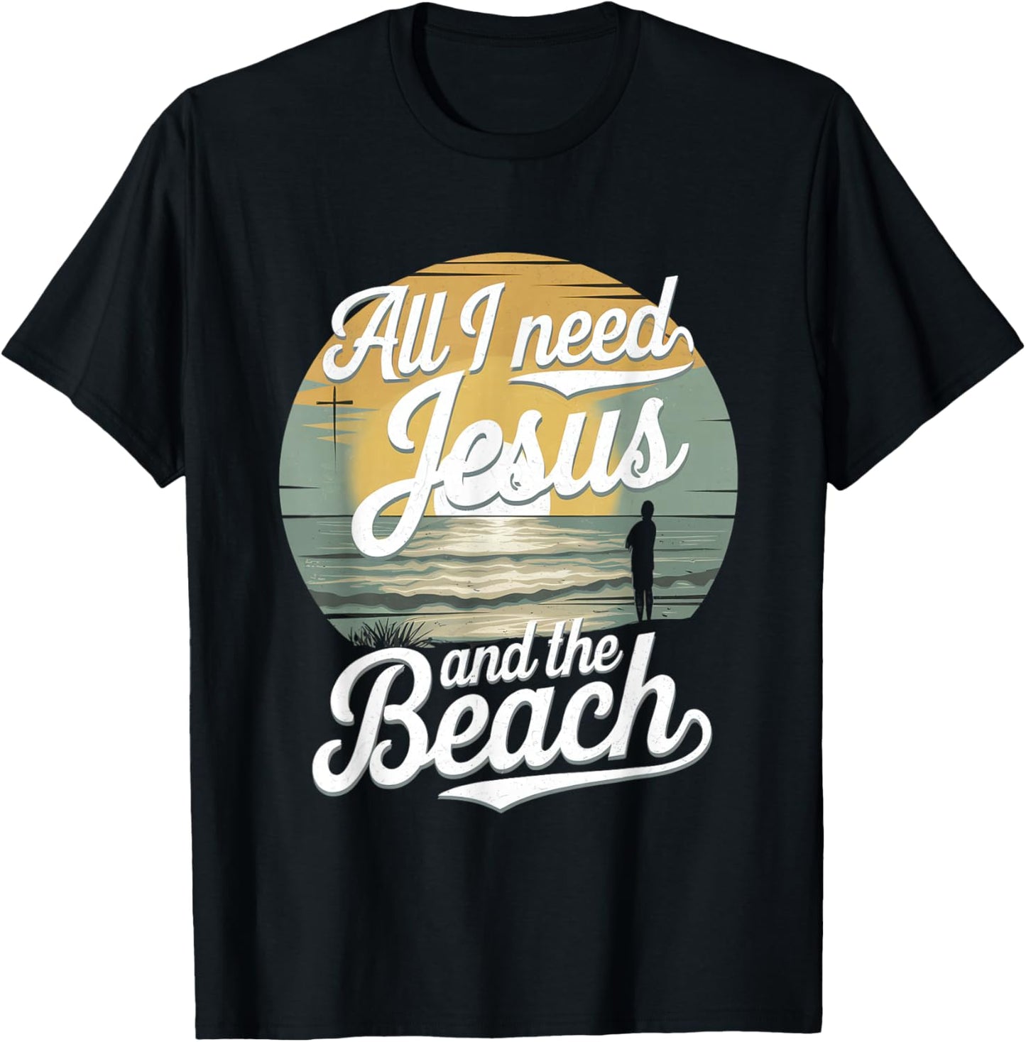 All I Need Jesus and The Beach Funny Christian Sun Vacation T-Shirt - T-Shirt | Black