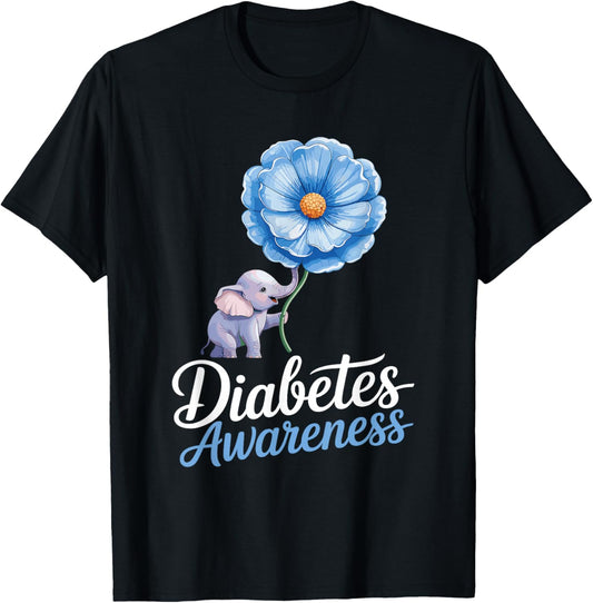 Elephants Sunflower Diabetes Awareness Day T-Shirt - T-Shirt | Black