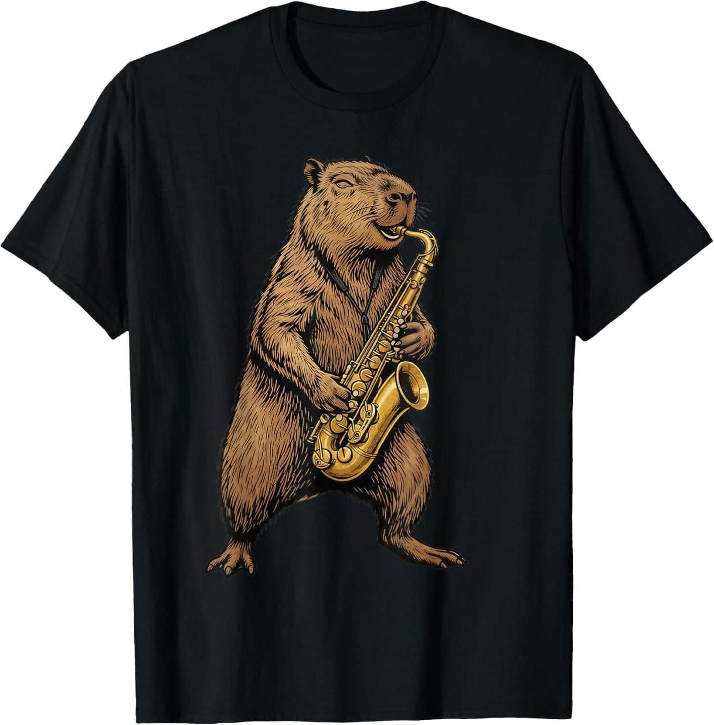 Capybara Saxophone Funny Jazz Animal Music Lover T-Shirt - T-Shirt | Black