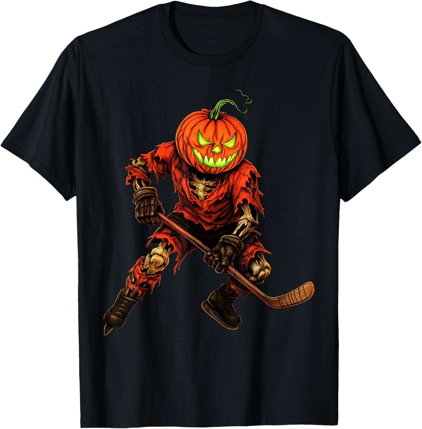 Zombie Hockey Player Costume Skeleton Ice Hockey Halloween T-Shirt - T-Shirt | Black