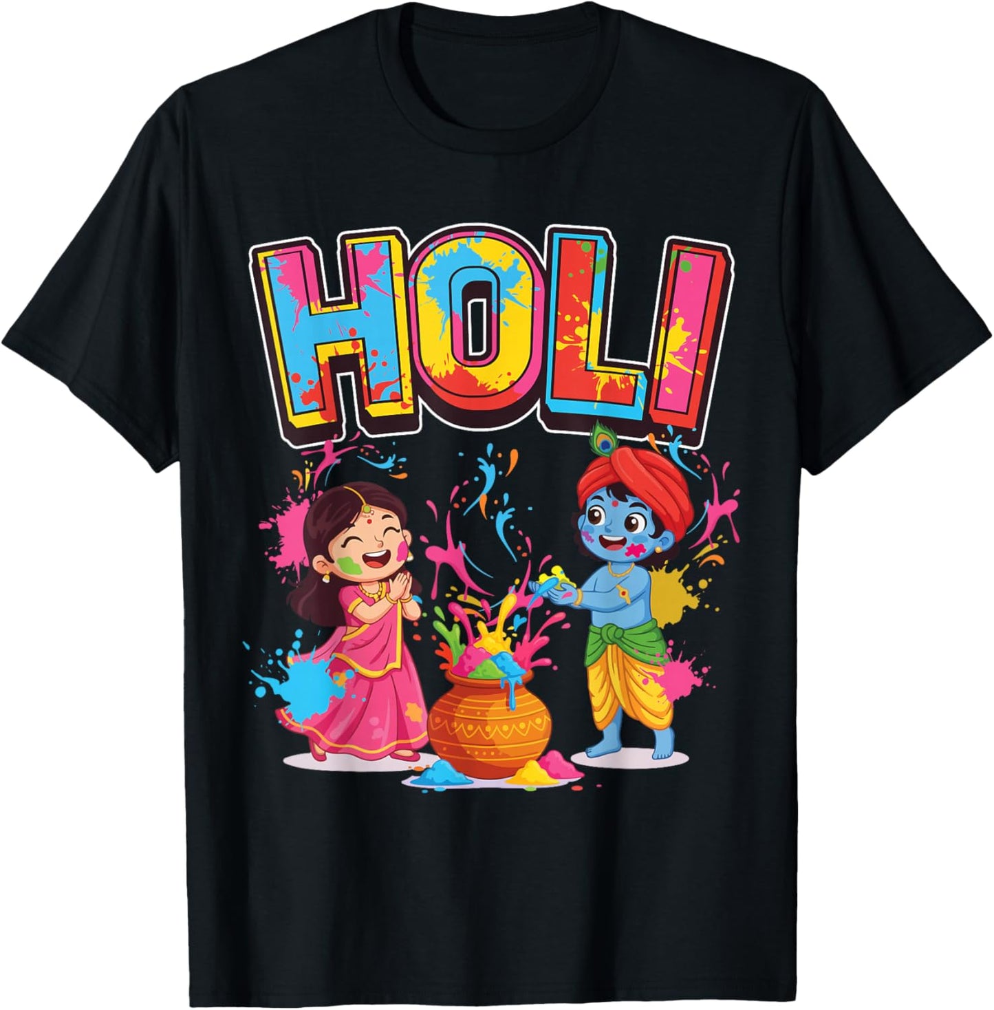 Holi Indian Hindu Spring Holi Festival of Colors Happy Holi T-Shirt - T-Shirt | Black
