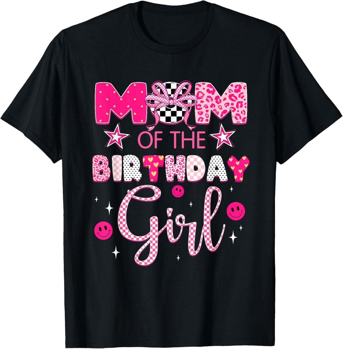 Mom of The Birthday Girl Matching Pink Coquette Bow Birthday T-Shirt - T-Shirt | Black