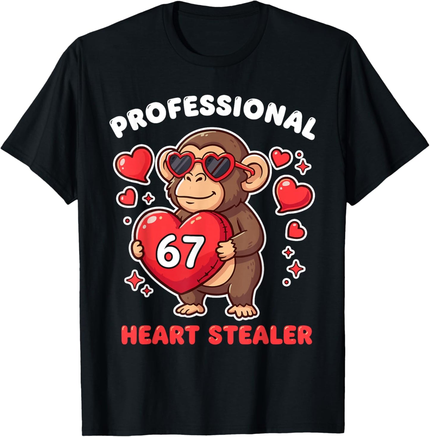Professional Heart Stealer Valentines 67 Meme 6 7 Monkey T-Shirt - T-Shirt | Black