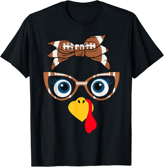 Funny Thanksgiving Turkey Face Family Football Women Girls T-Shirt - T-Shirt | Black