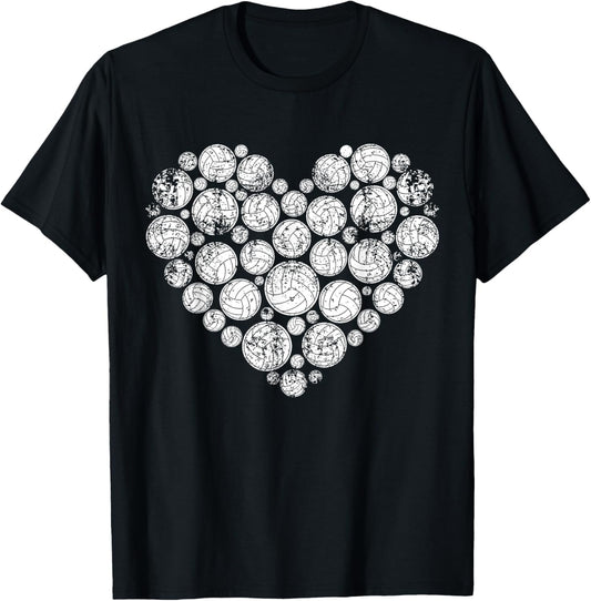 Volleyball Heart Valentine's Day Volleyball Lover Women Girl T-Shirt - T-Shirt | Black
