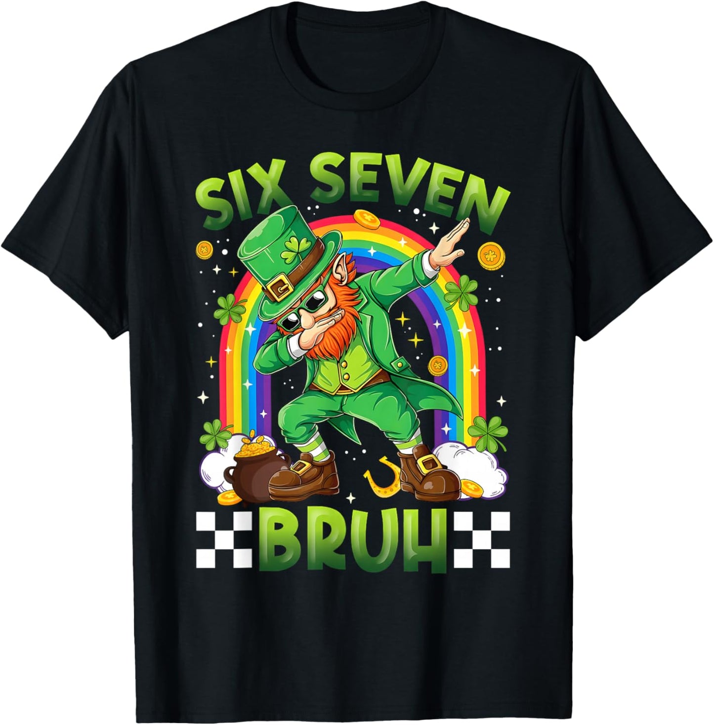 St Patrick's Day Six Seven 67 Bruh Dabbing Leprechaun T-Shirt - T-Shirt | Black