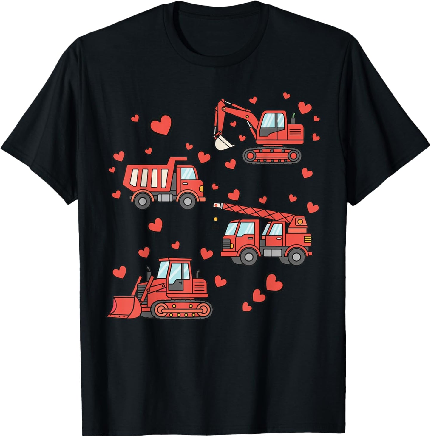 Kids Construction Truck Valentine Kid Boy Toddler Valentines T-Shirt - T-Shirt | Black