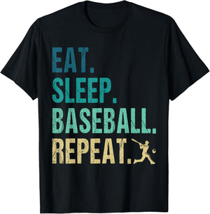 Eat Sleep Baseball Repeat Baseball Player Funny Baseball T-Shirt - T-Shirt | Black