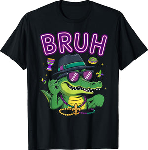 Funny Six Seven Bruh Mardigator Alligator 67 Meme Mardi Gras T-Shirt - T-Shirt | Black