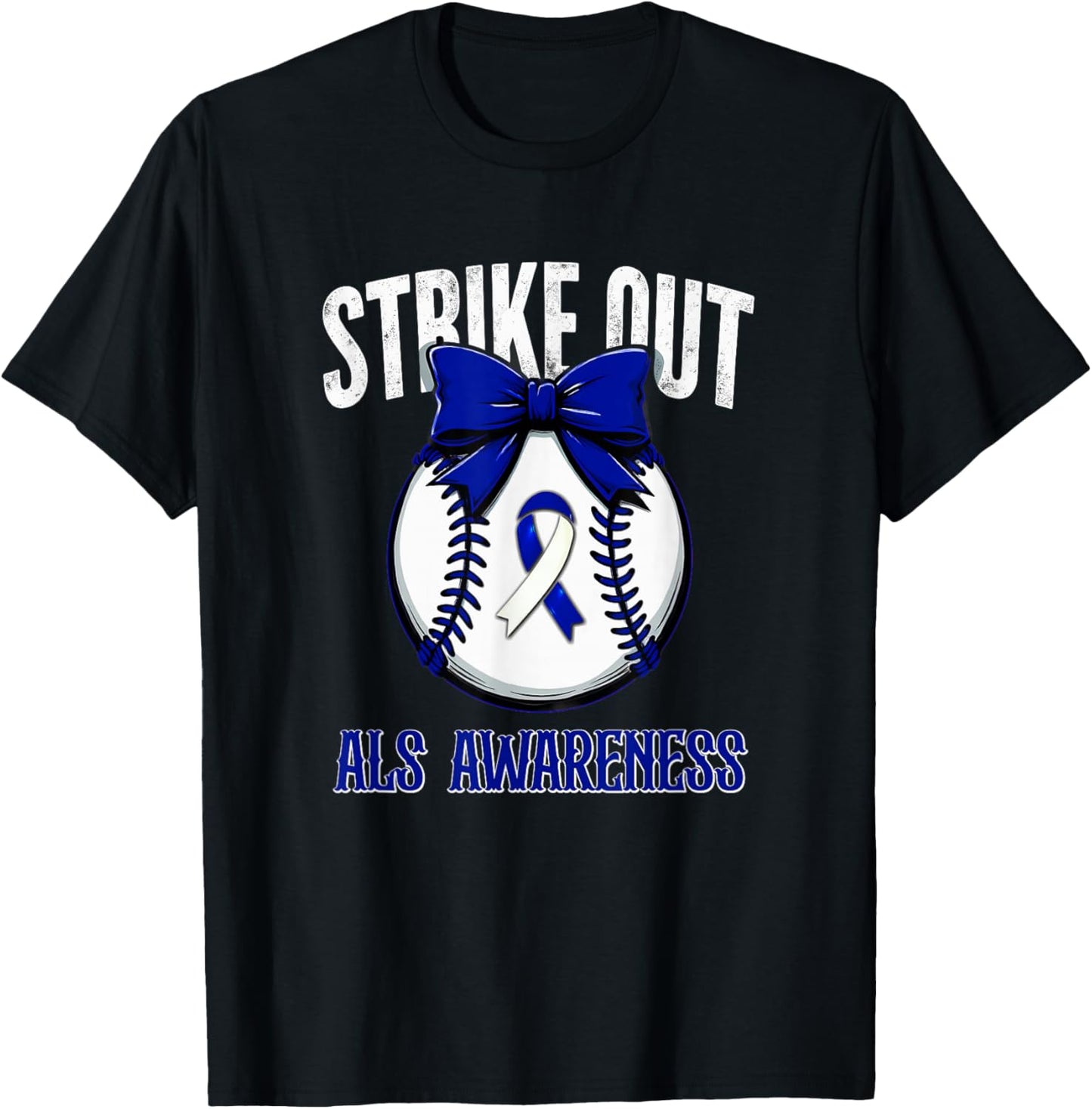 Retro Strike Out Baseball ALS Awareness T-Shirt - T-Shirt | Black
