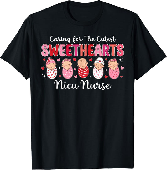 Retro Caring for The Cutest Sweethearts NICU Nurse Valentine T-Shirt - T-Shirt | Black