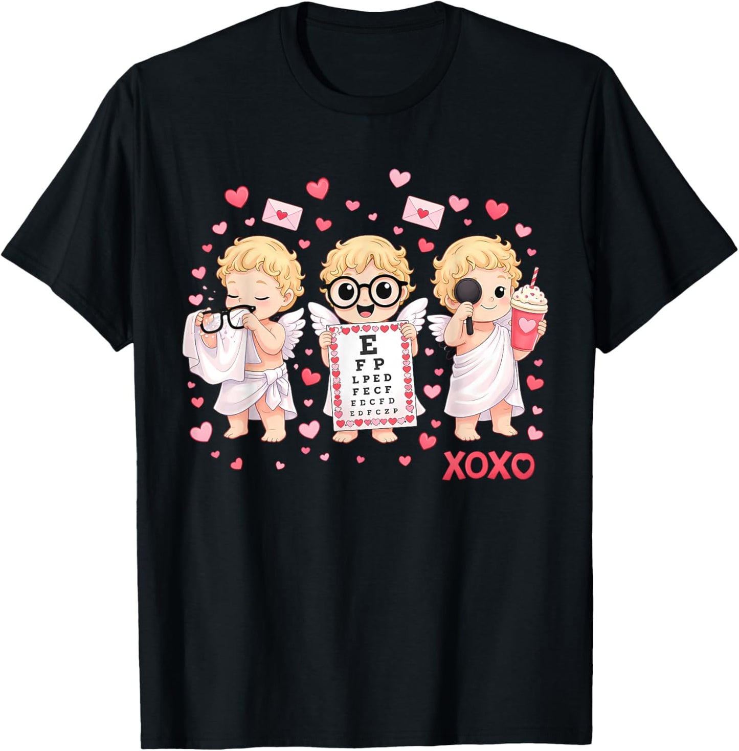 XOXO Cupid Vision Squad Optometrist Valentines Day Eye Dr T-Shirt - T-Shirt | Black