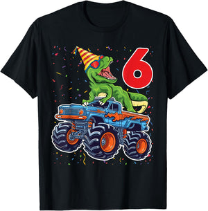 6 Year Old Monster Truck Boy Toddler 6th Birthday Party T-Shirt - T-Shirt | Black