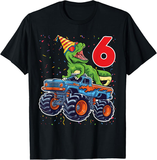 6 Year Old Monster Truck Boy Toddler 6th Birthday Party T-Shirt - T-Shirt | Black