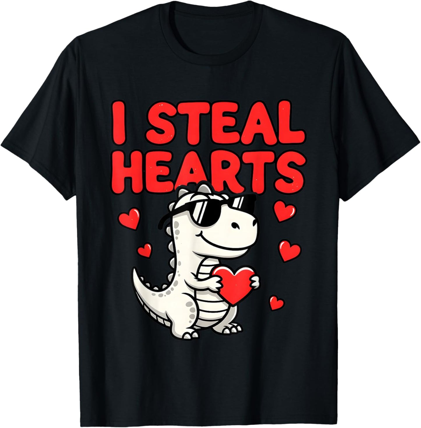 I Steal Hearts Dinosaur T-Rex Valentines Day T-Shirt - T-Shirt | Black