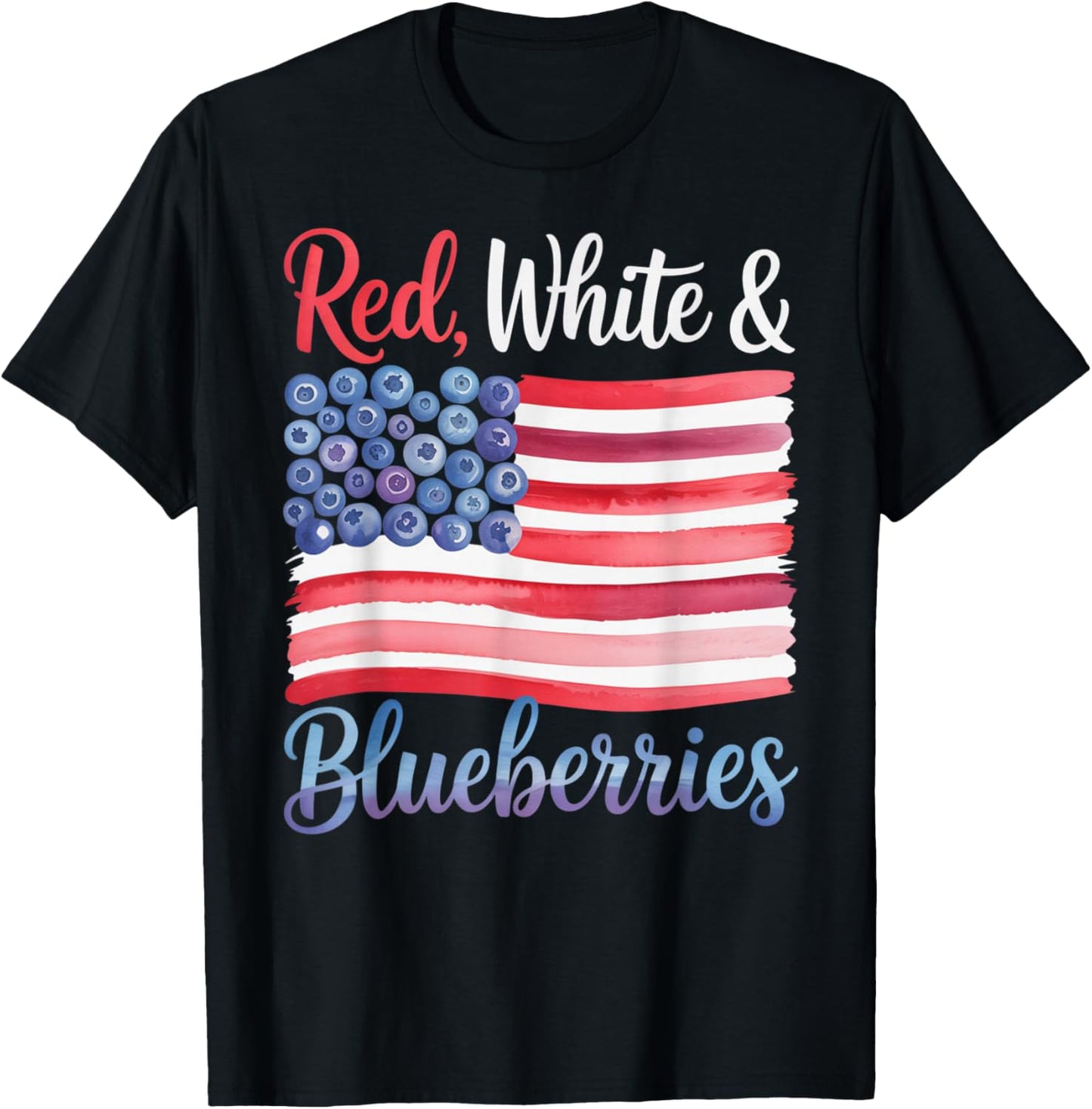 Red White and Blueberries Sweet Patriotic American Flag T-Shirt - T-Shirt | Black