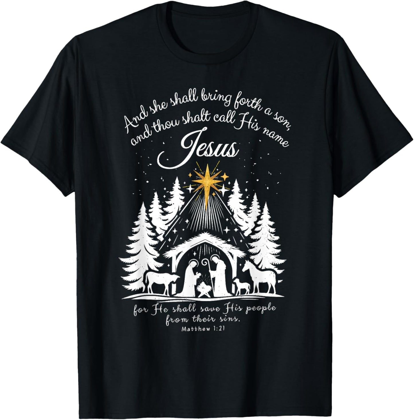 Jesus Christian Xmas Merry Christmas Family Pajamas Holiday T-Shirt - T-Shirt | Black