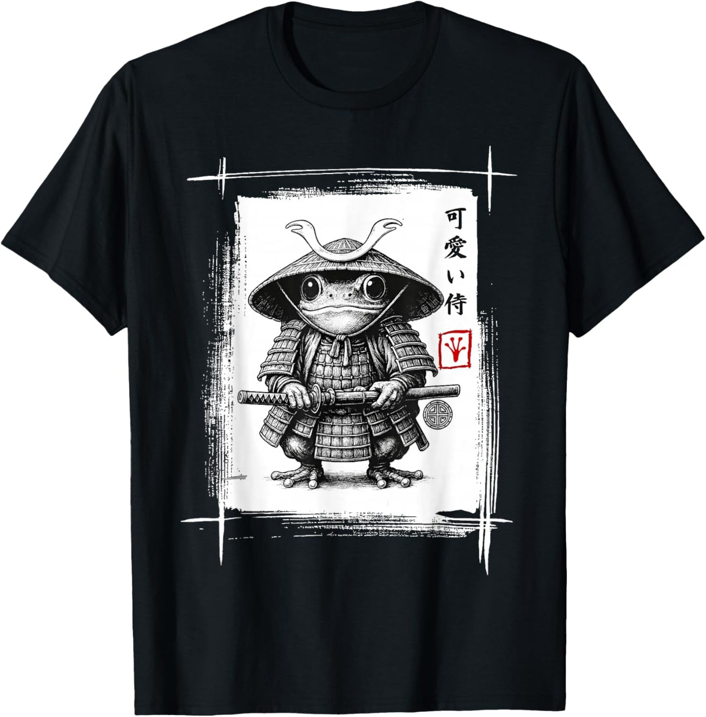 Samurai Frog Warrior Vintage Japanese Art Anime T-Shirt - T-Shirt | Black