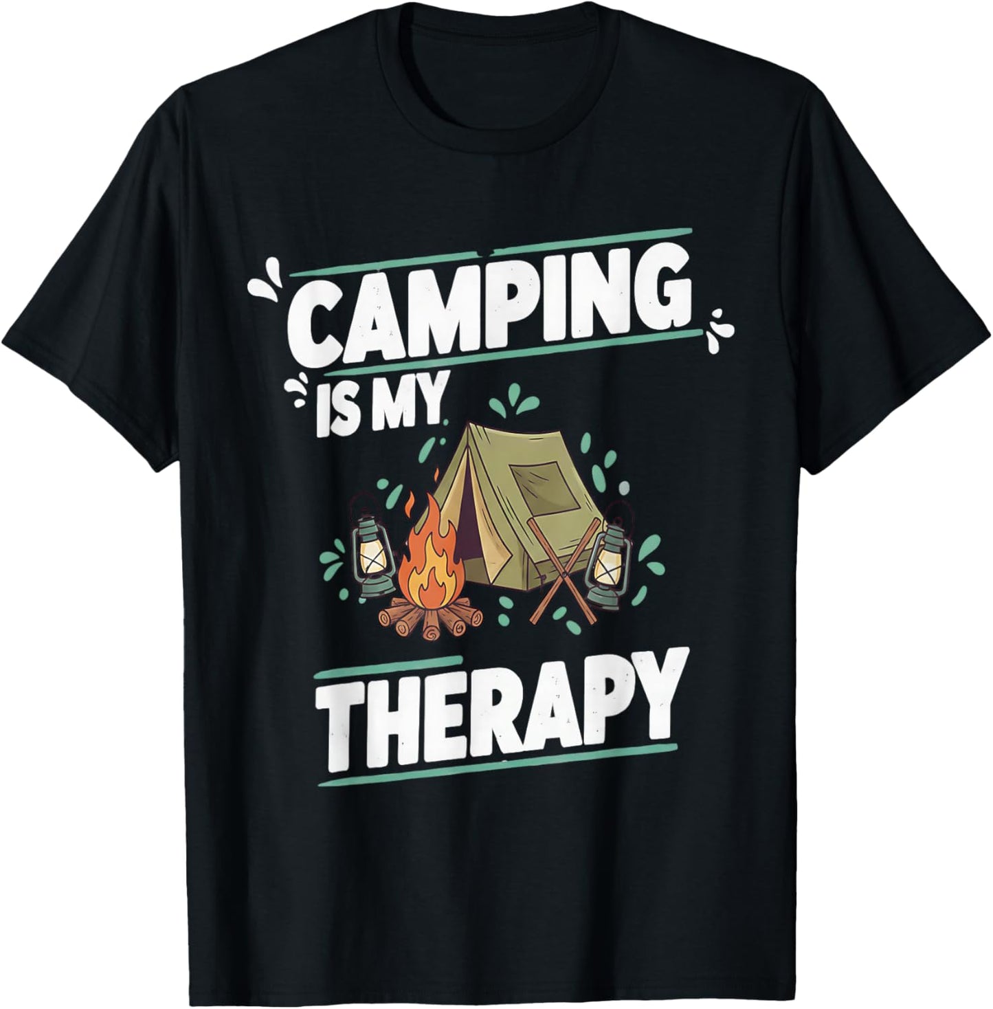 Camping is My Therapy for Great Outdoors and Tent Life T-Shirt - T-Shirt | Black