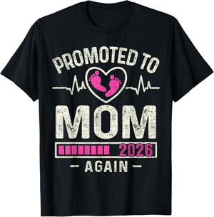 Promoted to Mom Again 2026 Expecting Baby Soon to Be Mother T-Shirt - T-Shirt | Black