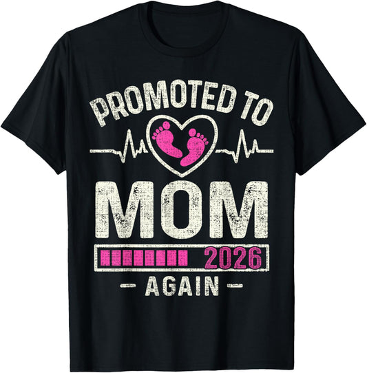 Promoted to Mom Again 2026 Expecting Baby Soon to Be Mother T-Shirt - T-Shirt | Black