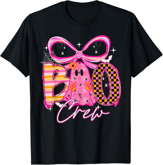 Boo Crew Cute Coquette Bow Ghost Halloween Women Kids T-Shirt - T-Shirt | Black