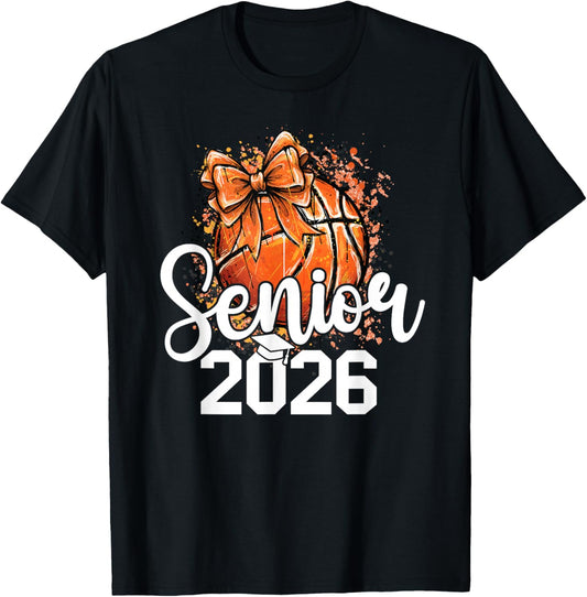 Senior Basketball Class of 2026 Coquette Graduation Day T-Shirt - T-Shirt | Black