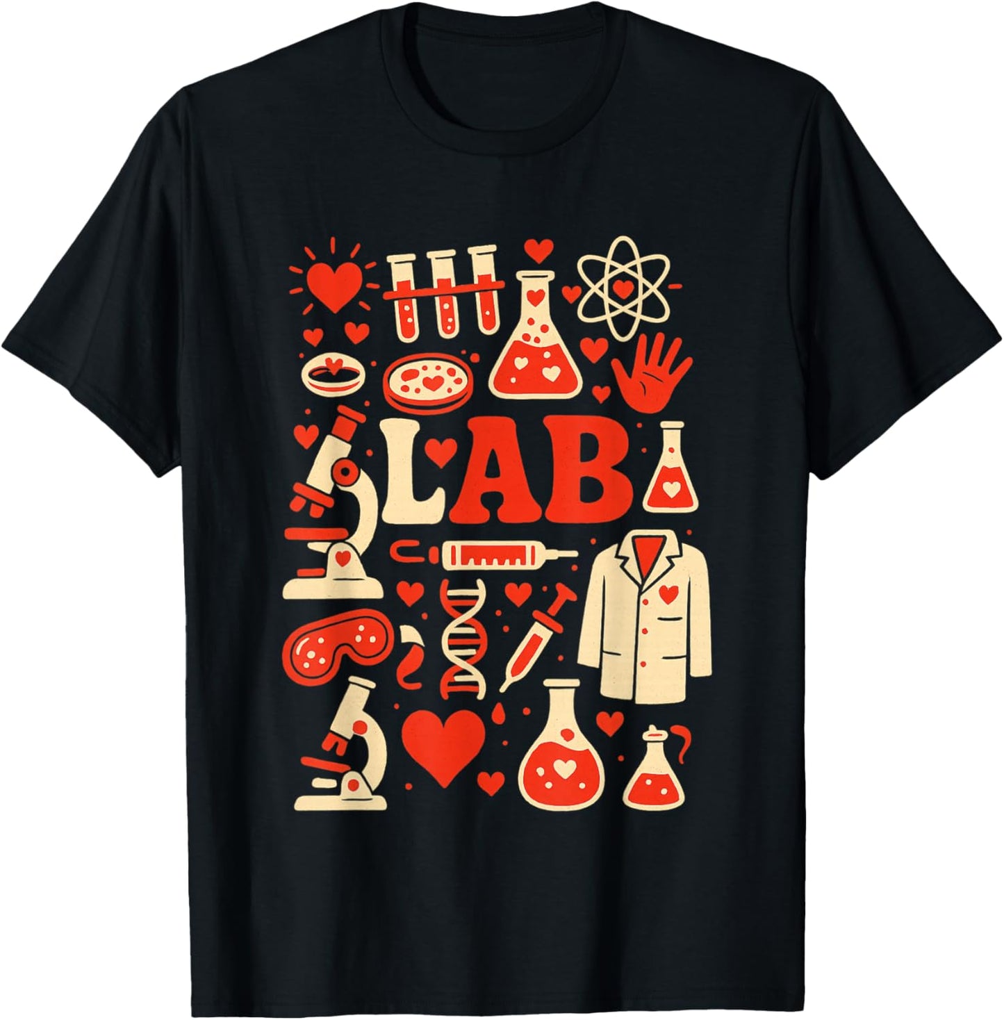 Retro Groovy Valentines Lab Tech Medical Laboratory Science T-Shirt - T-Shirt | Black