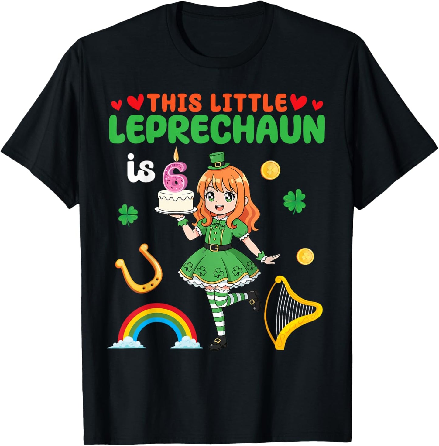 This Little Leprechaun is 6th Birthday St Patrick's Day Girl T-Shirt - T-Shirt | Black