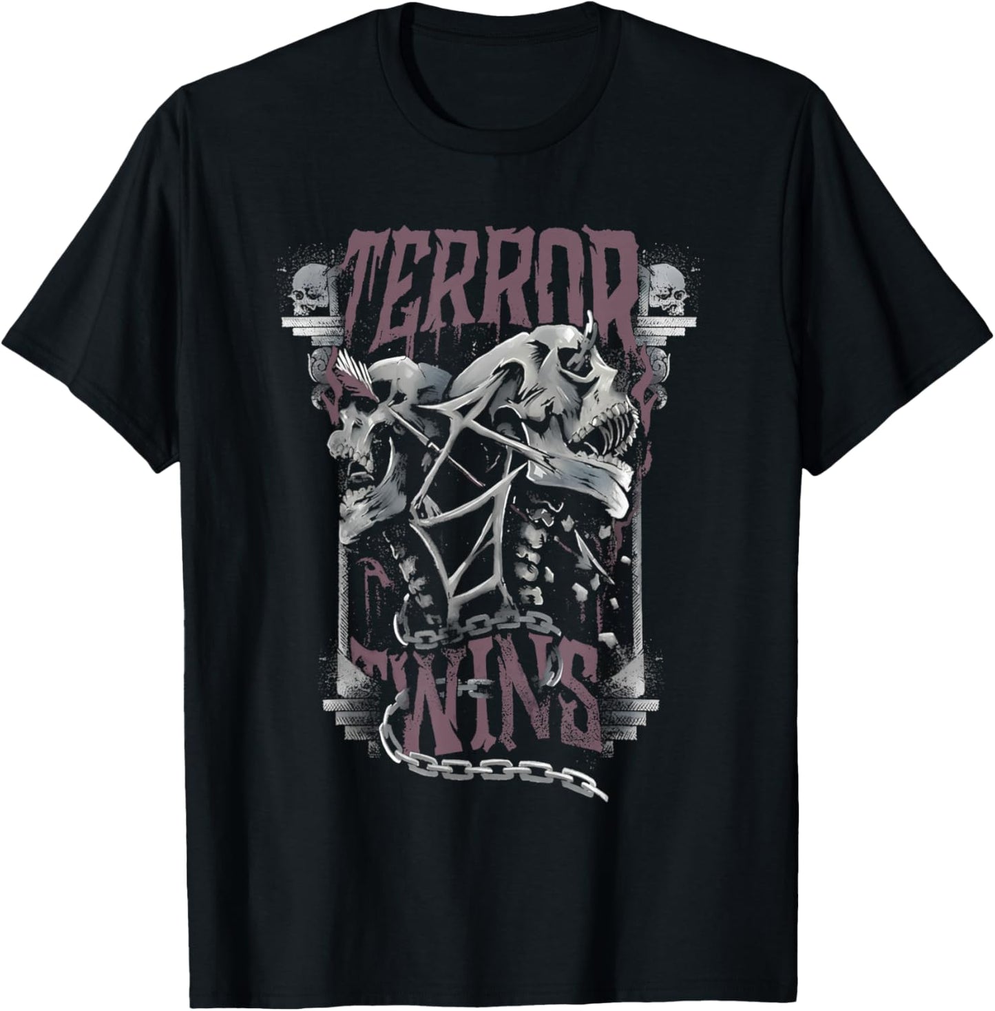 Terror Twins Skull Style Front Print T-Shirt - T-Shirt | Black