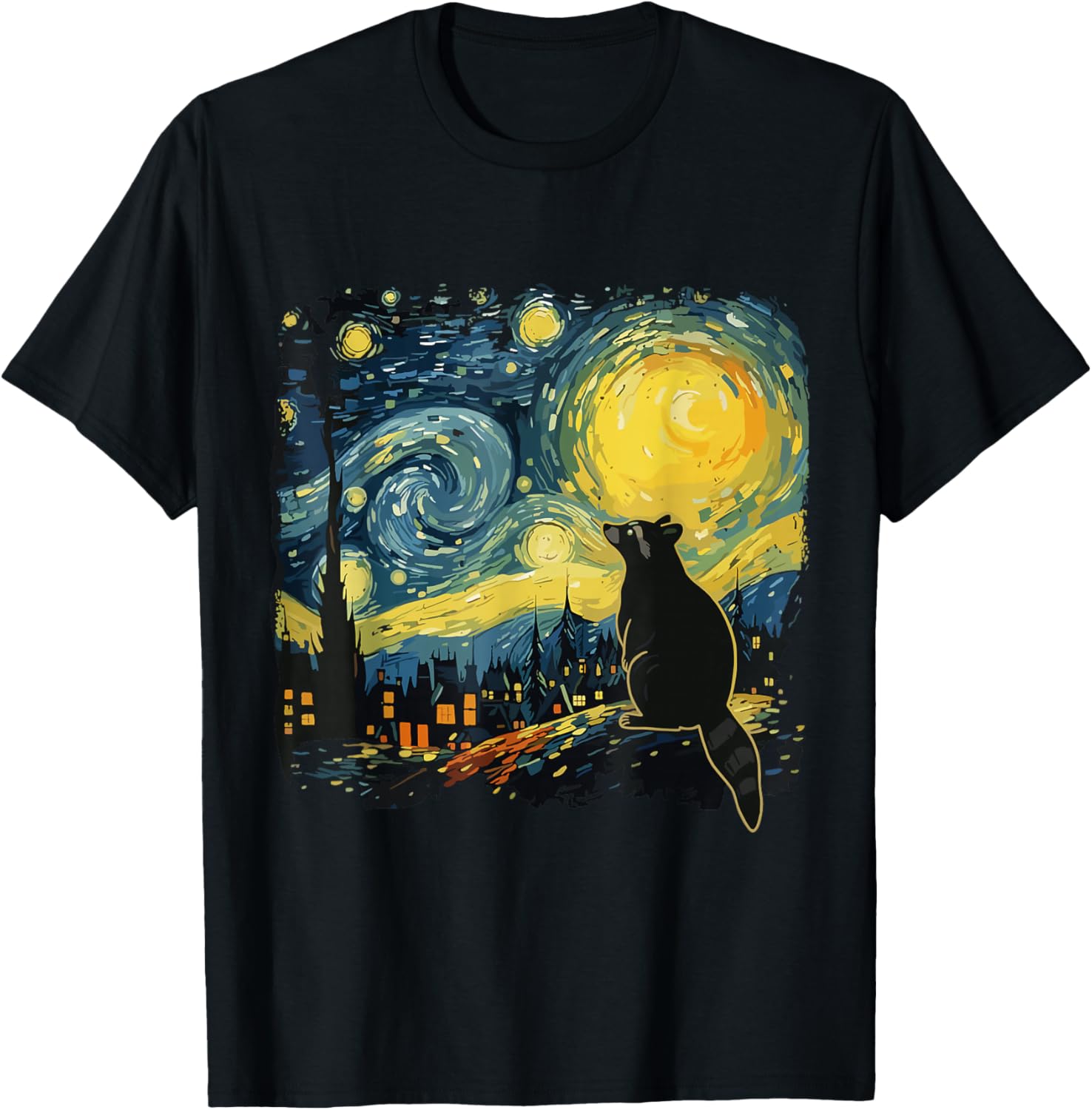 Starry Night Raccoon Van Gogh Art Funny Animal Men Kids T-Shirt - T-Shirt | Black