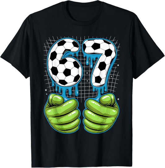 Soccer 67 Six Seven Funny 6 7 Meme Drip Kids T-Shirt - T-Shirt | Black