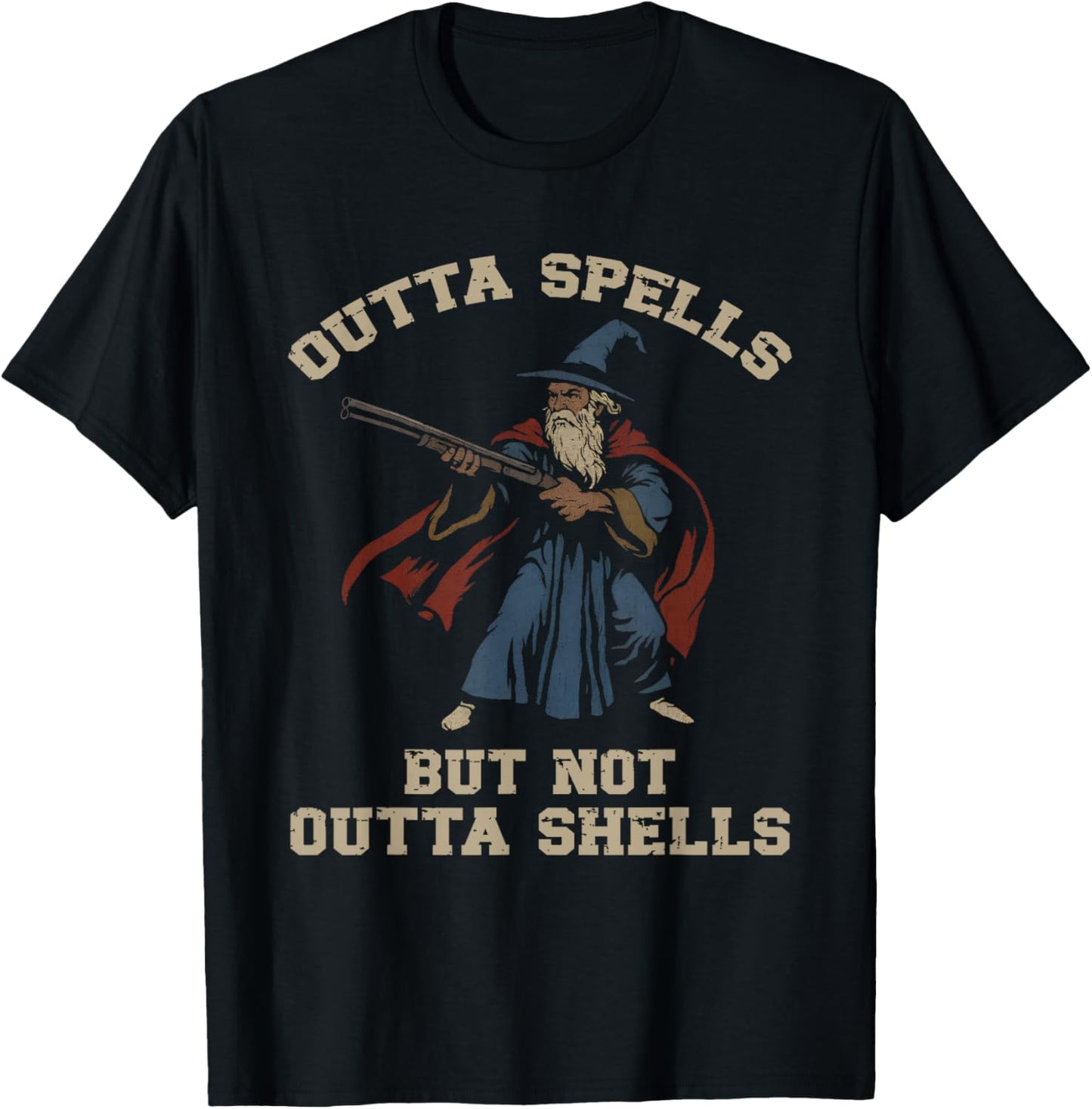 Outta Spells But Not Outta Shells Funny Wizard Art T-Shirt - T-Shirt | Black