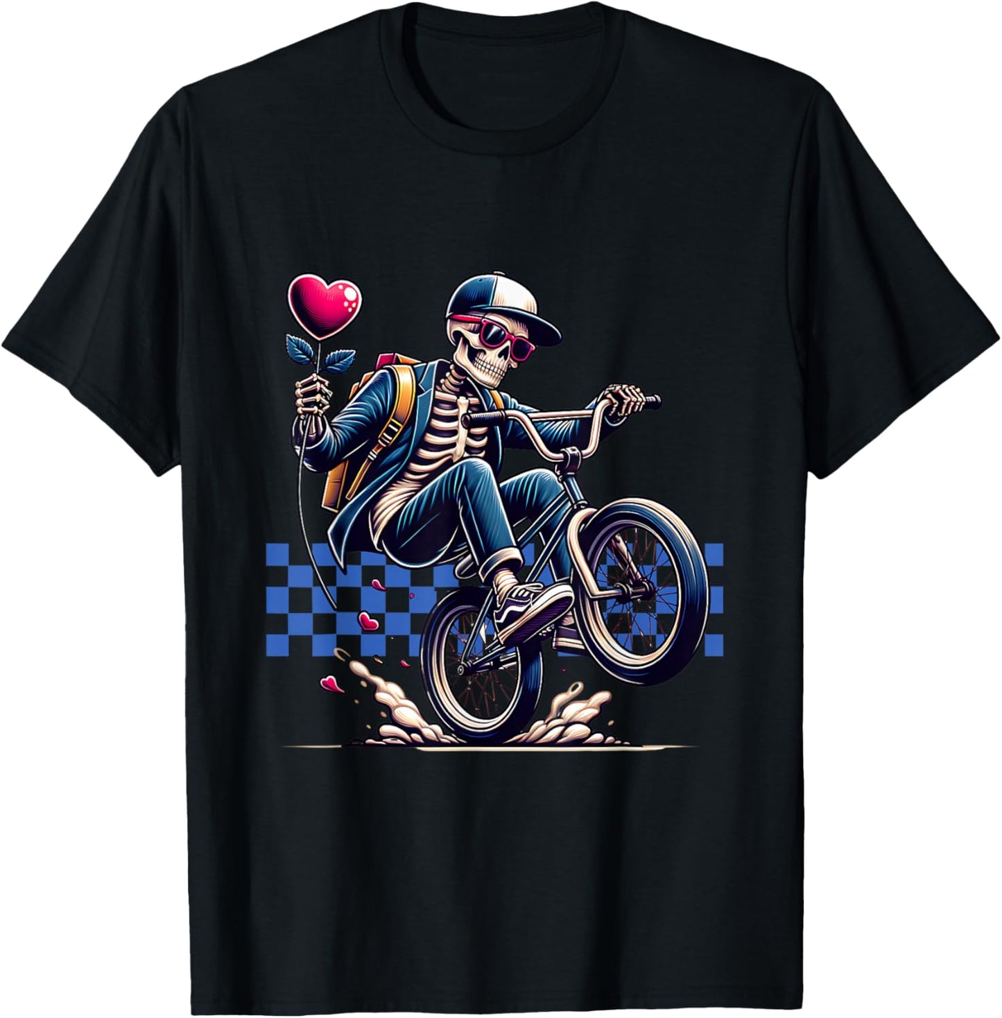 Valentine Boy Skeleton Riding a BMX Bike - Valentine Party T-Shirt - T-Shirt | Black