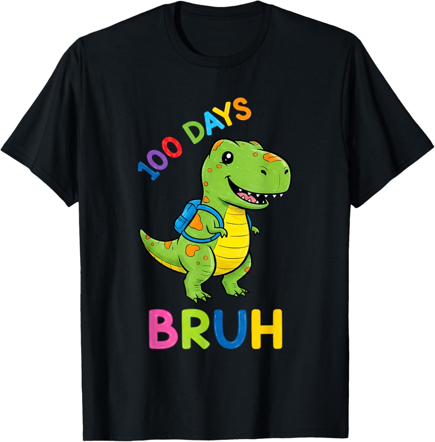 Bruh 100 Days of School Dinosaur Kids Girls Boys T-Shirt - T-Shirt | Black