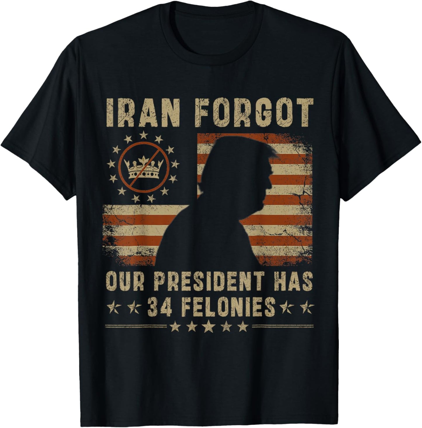 Iran Forgot Our President Has 34 Felonies Vintage US Flag T-Shirt - T-Shirt | Black